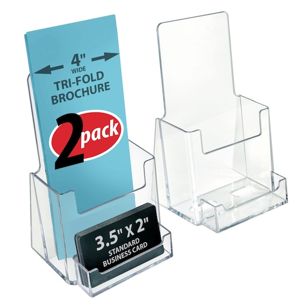 Trifold Brochure Holder w/ Business Card Pocket. Inside Dimension: 4.125''W, 2PK